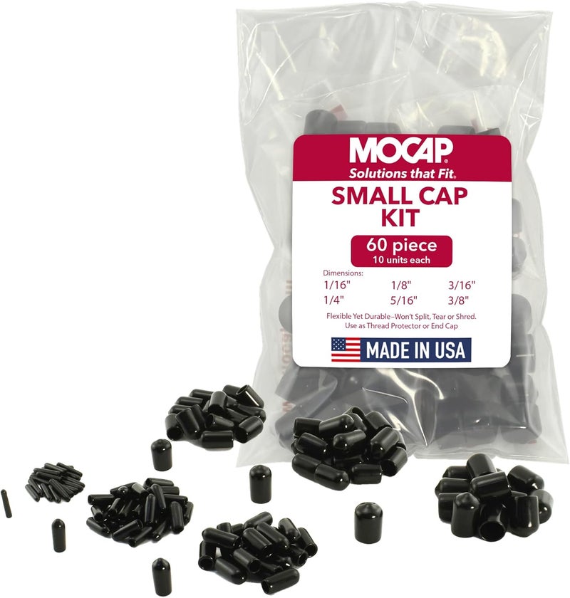 MOCAP Round Vinyl Plastic Caps – Small Cap Kit (1/16", 1/8", 3/16", 1/4", 5/16", 3/8") | Durable, Flexible Vinyl for Thread Protection, End Caps, & Surface Finishing - 10 Units Each Size - Image 1